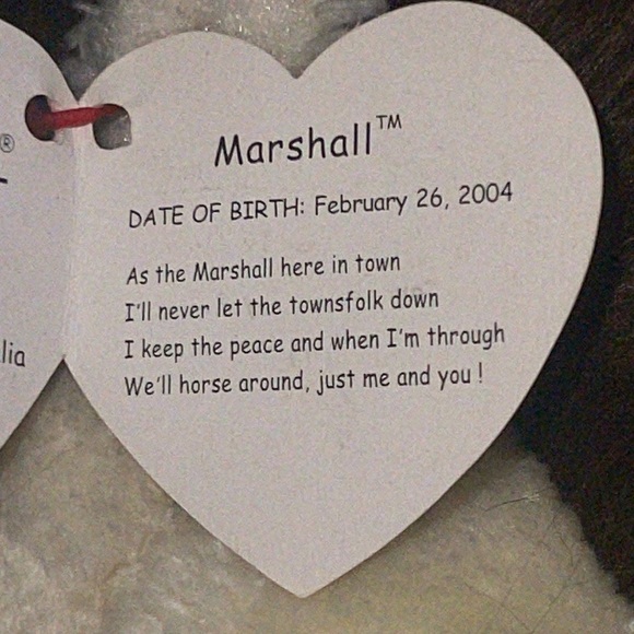 TY Marshall Beanie Baby NWT cream color with black mane DOB: 2-26-2004 - Picture 9 of 12